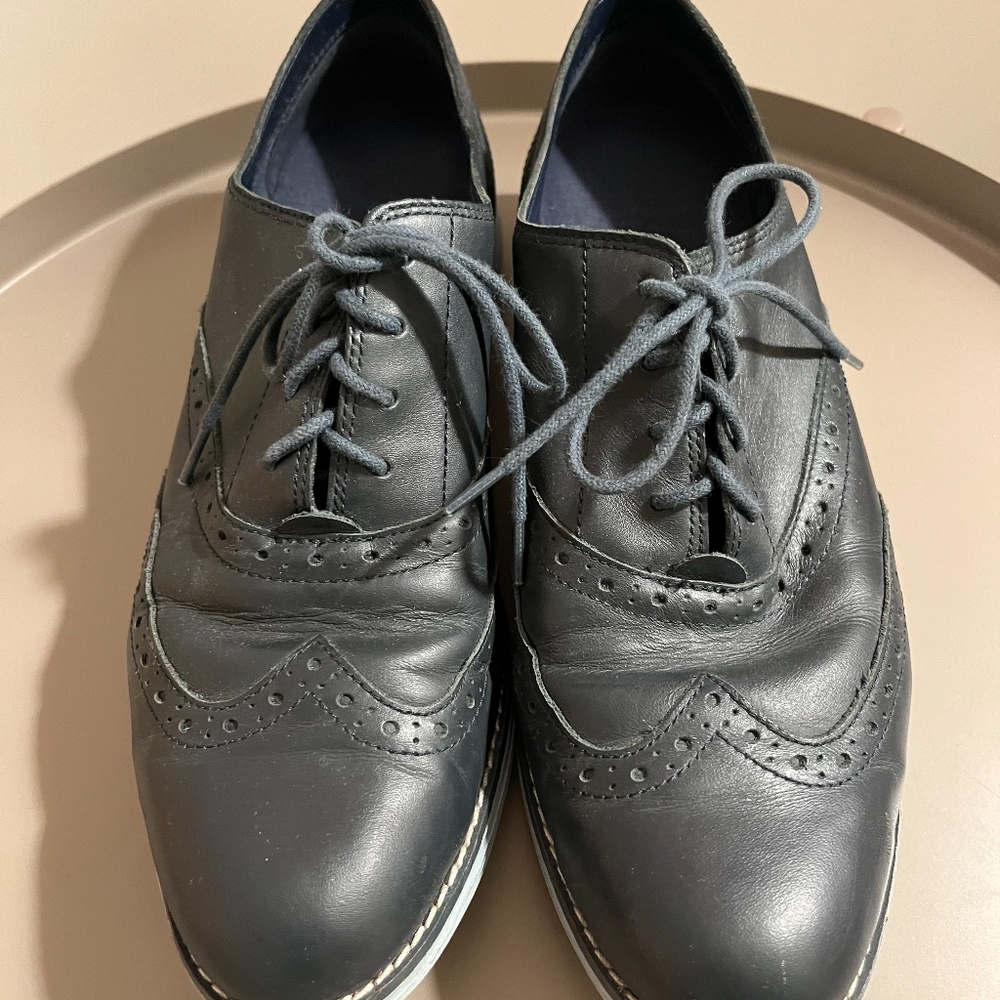 Cole Haan Women’s 10 B Navy Leather Grand OS W01579 15-G Oxford Wingtip Shoes